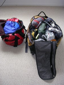 Climbing gear, packed and ready for the Alps